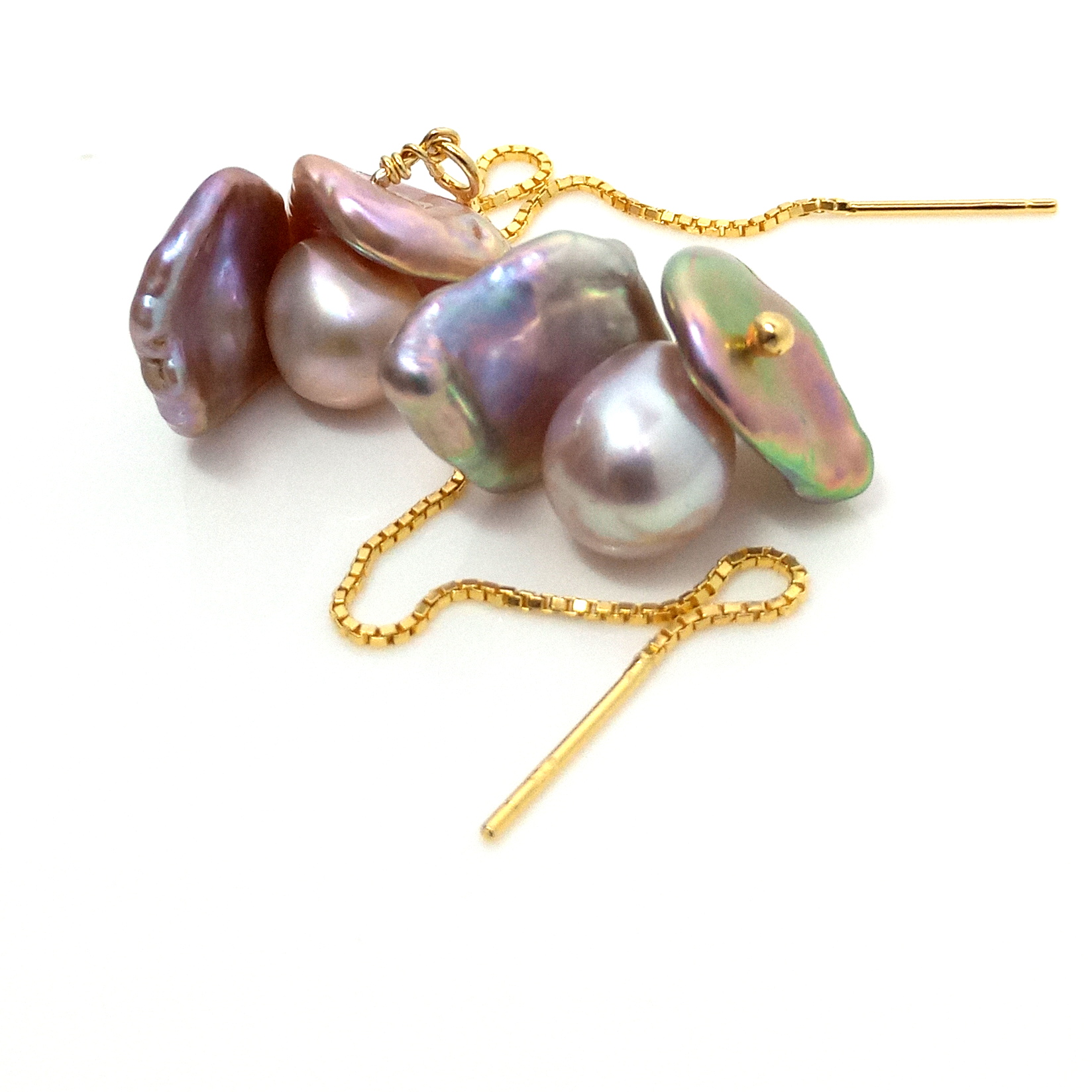 Peach Summer Pearls Pull Through Earrings